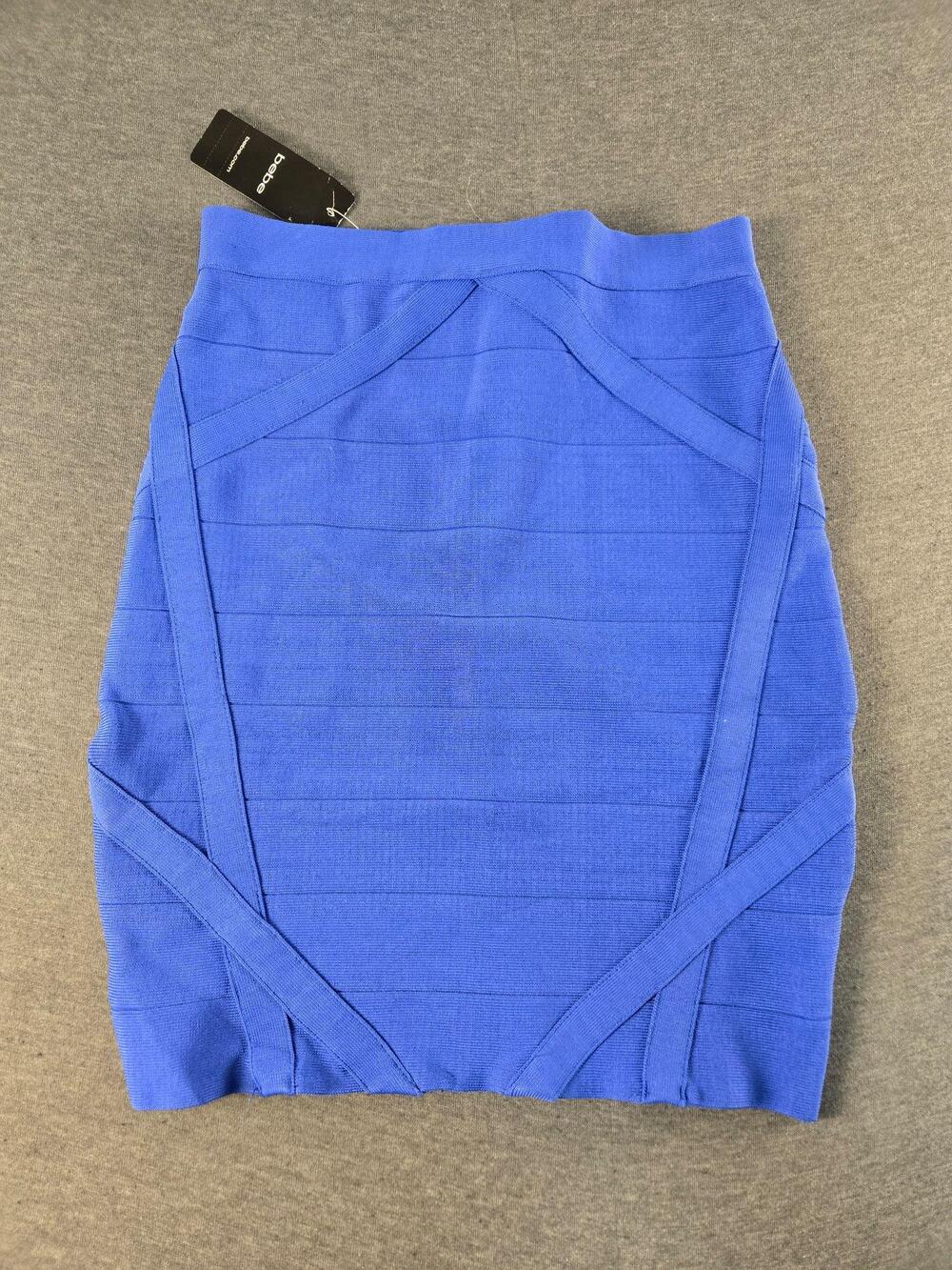 Bebe Skirt Womens Small Blue Bandage Bodycon Stretch Zipper Mini Party Club